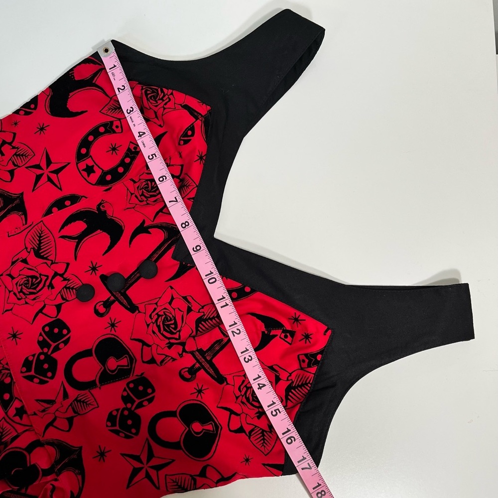 Hell Bunny Vixen ⚓️ Sailor Tattoo Flocked Swing Dress - Small - Picture 8 of 12